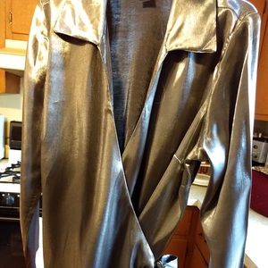 Lane Bryant Glossy Silver Wrap Blouse, Size 18/20